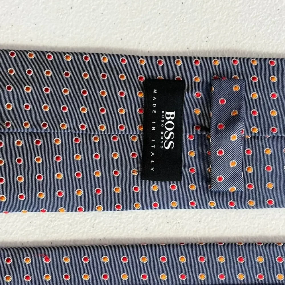 Boss Hugo Boss Necktie Mens Silk Italy Geometric Pattern Dotted Gray Multicolor